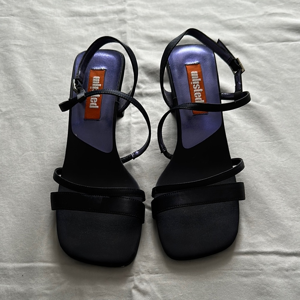 Unlisted Black Strappy Square-Toe Heels